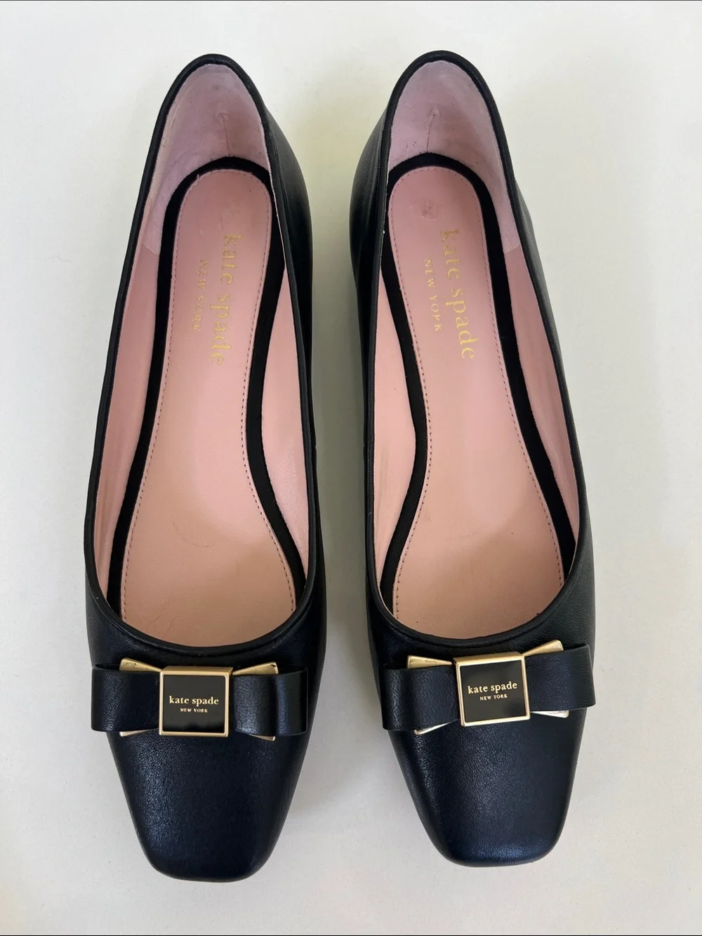 Kate Spade bowdie ballet ballerina black leather bow flats gold tone hardware